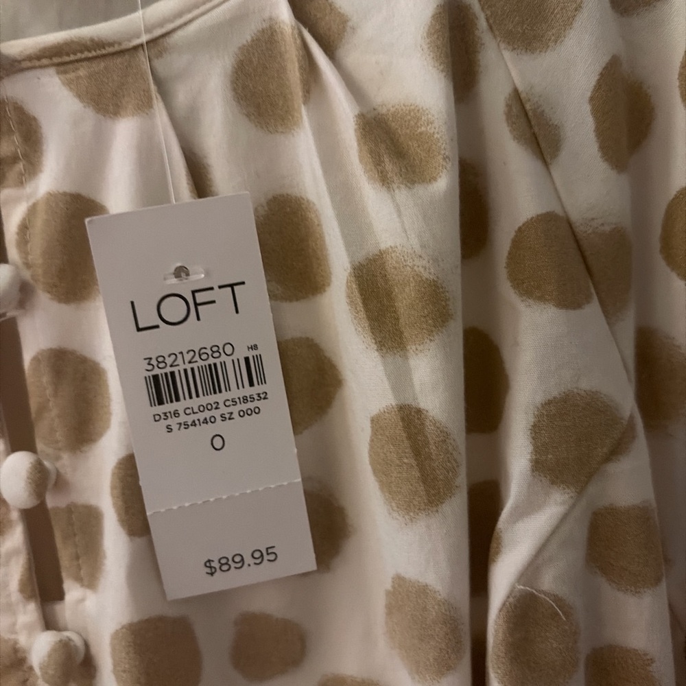 NWT LOFT Cream and Tan Polka Dot Dress size 0 - Picture 3 of 4